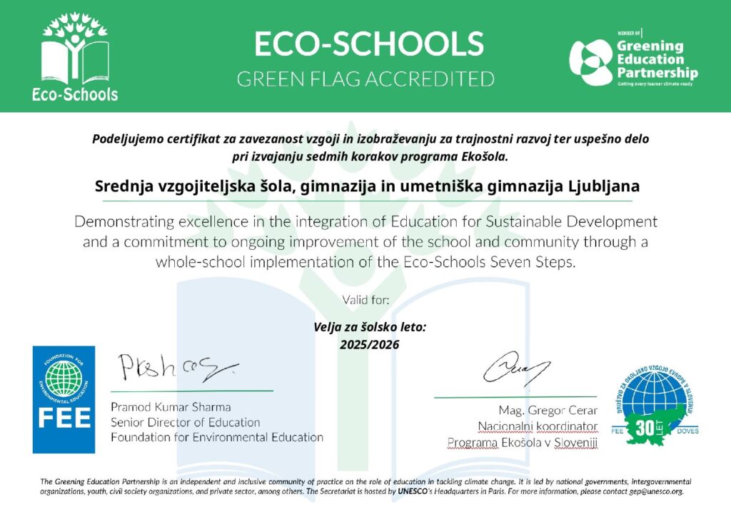 Certifikat Srednja vzgojiteljska sola gimnazija in umetniska gimnazija Ljubljana 2025 2026 1 pdf
